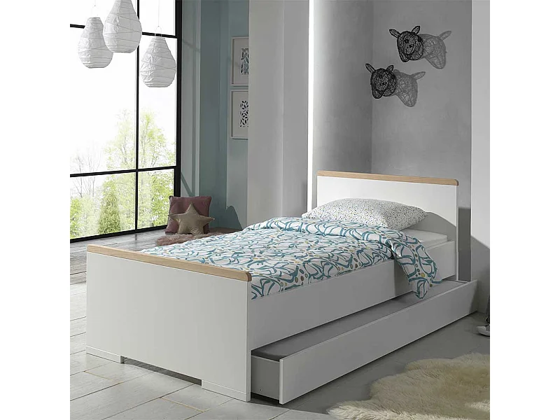 Jugendbettgestell in Weiß und Buche modern