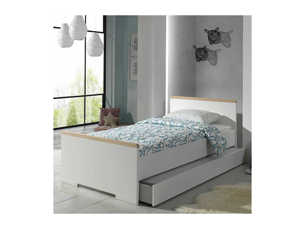 Jugendbettgestell in Weiß und Buche modern