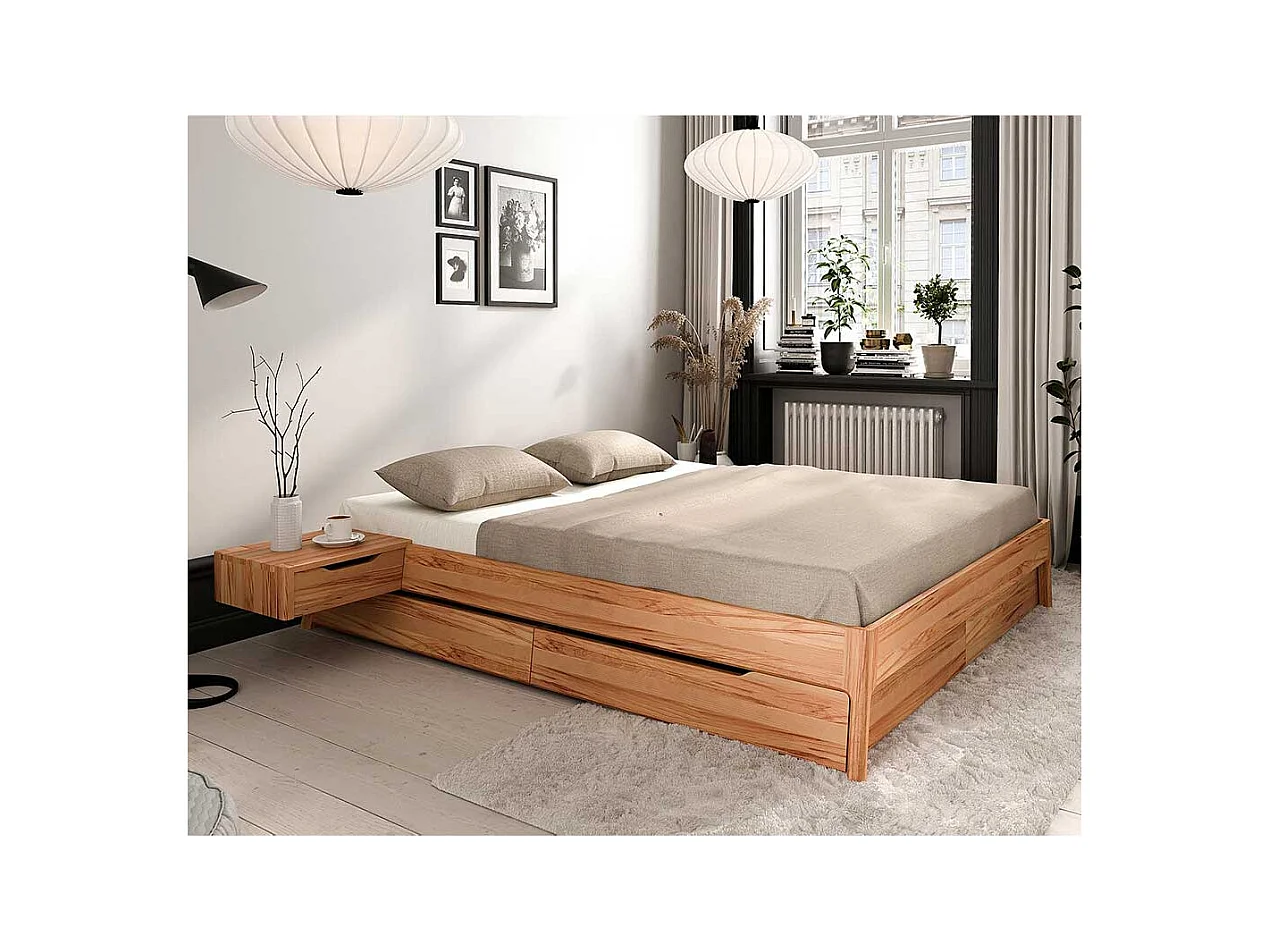 Massivholzbett in Kernbuchefarben 35 cm Einstiegshöhe