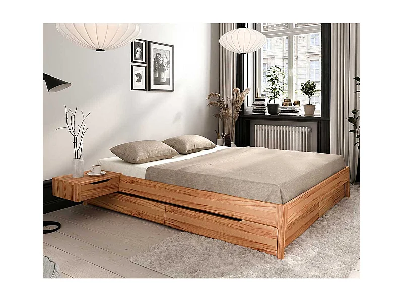 Massivholzbett in Kernbuchefarben 35 cm Einstiegshöhe