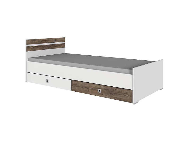 Jugendbettgestell in Holzoptik verwittert und Weiß modernem Design