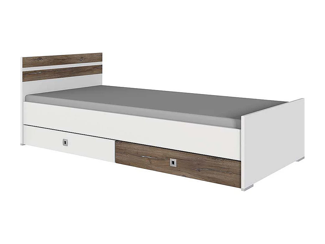 Jugendbettgestell in Holzoptik verwittert und Weiß modernem Design