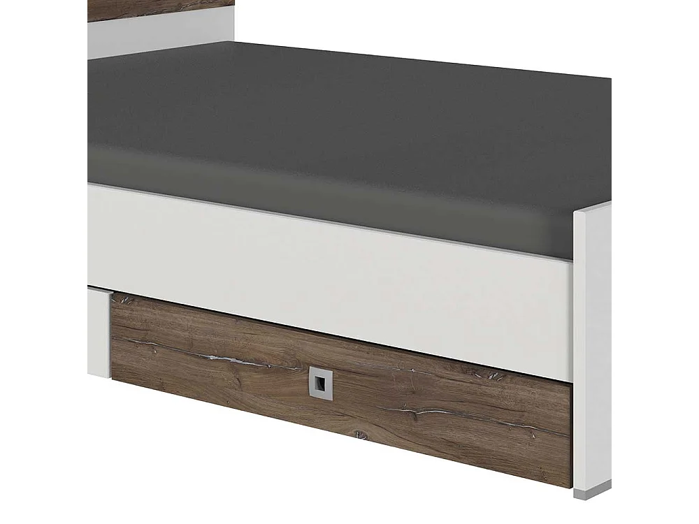 Jugendbettgestell in Holzoptik verwittert und Weiß modernem Design