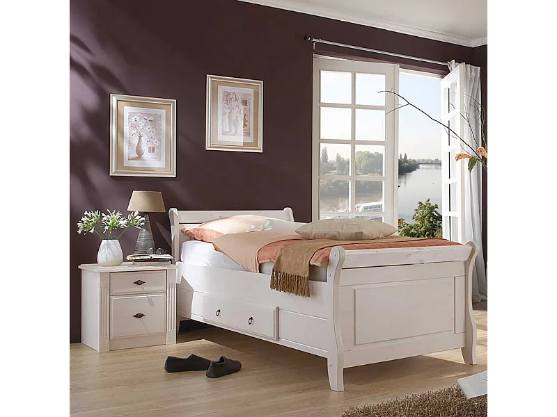 Komfortbett in Weiß Kiefer teilmassiv Nachtkommode (zweiteilig)