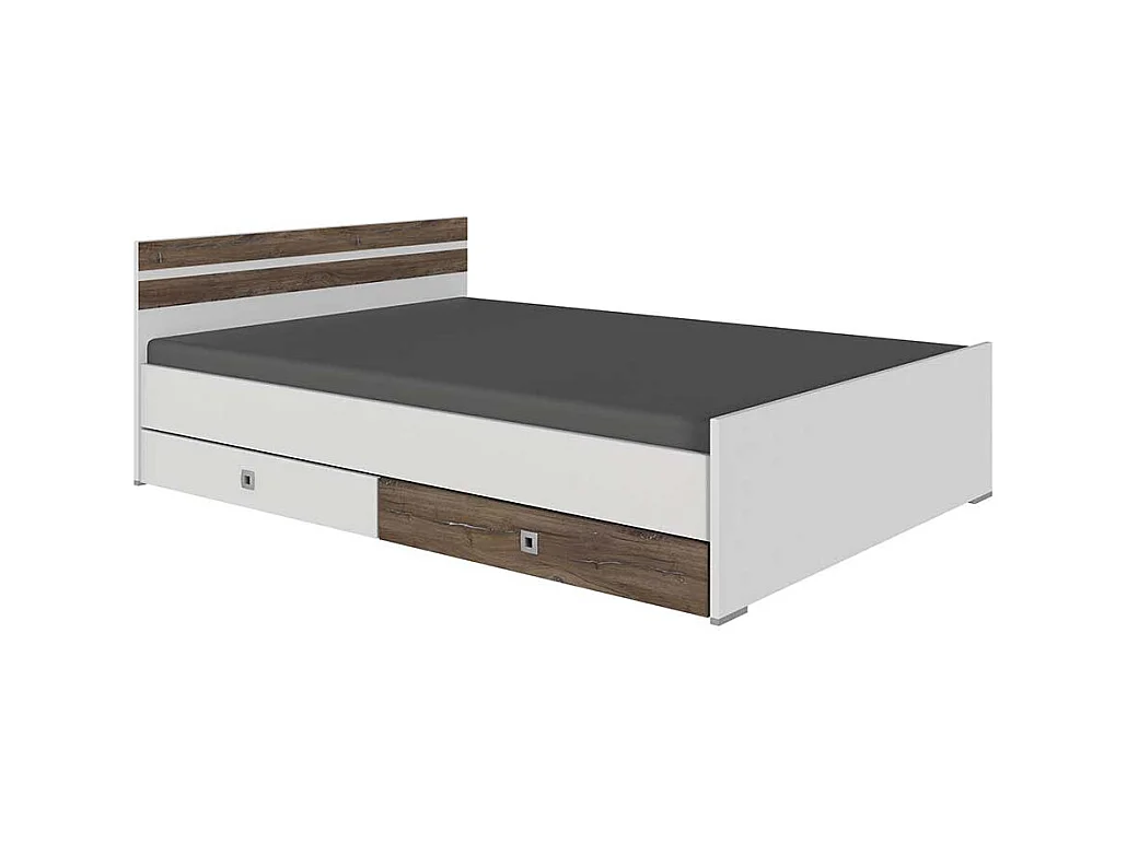 Jugendbettgestell in Holzoptik verwittert und Weiß modernem Design