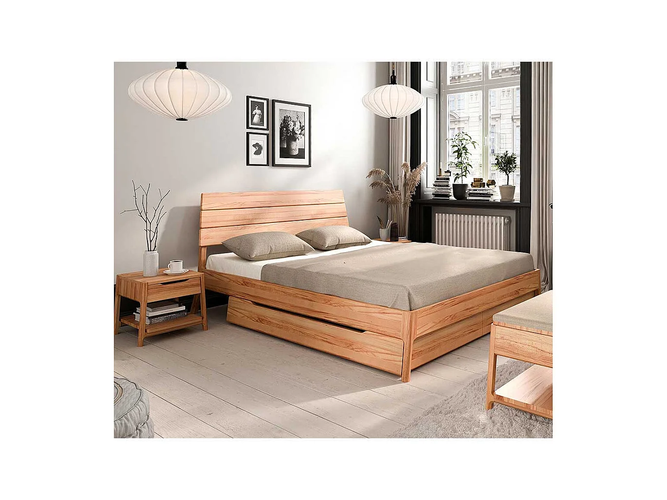 Naturholzbetten in Kernbuchefarben 94 cm Kopfteil