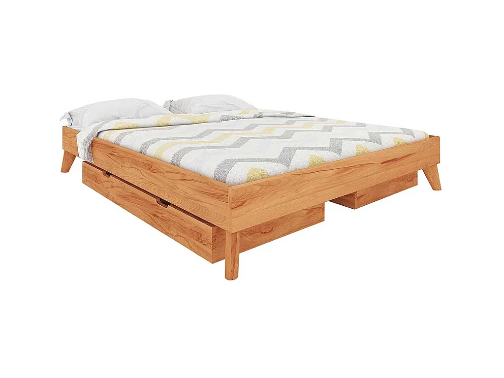 Niedriges Bettgestell aus Kernbuche Massivholz Kopfteil