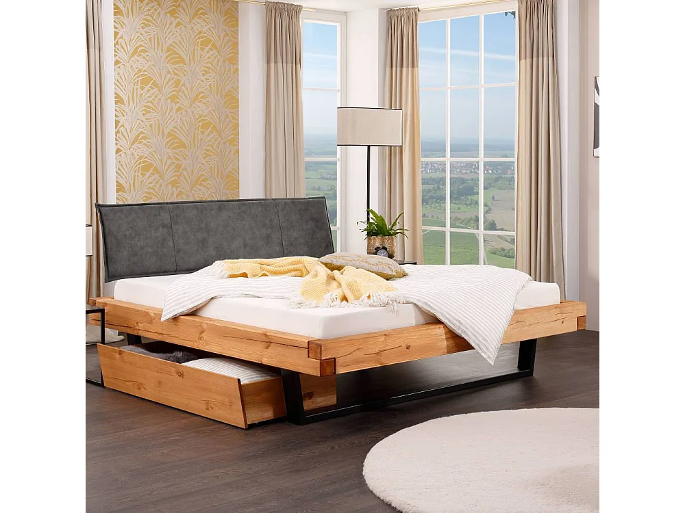 Holzbettgestell Bettrahmen in Eichefarben aus Massivholz