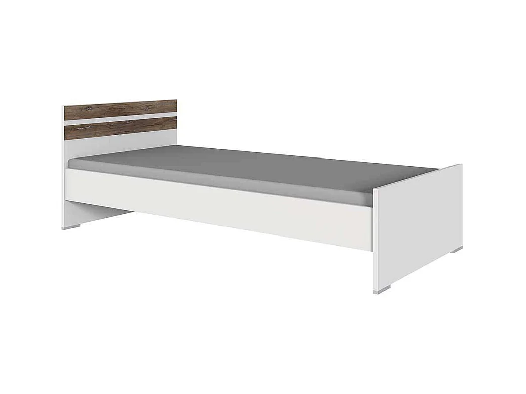 Jugendbettgestell in Holzoptik verwittert und Weiß modernem Design