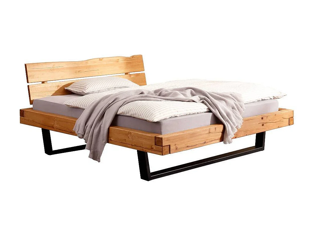 Holzbett Doppelbett auf Kufen mit Massivholz Oberfläche