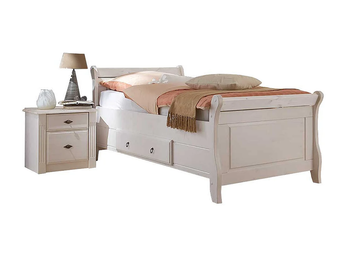 Komfortbett in Weiß Kiefer teilmassiv Nachtkommode (zweiteilig)