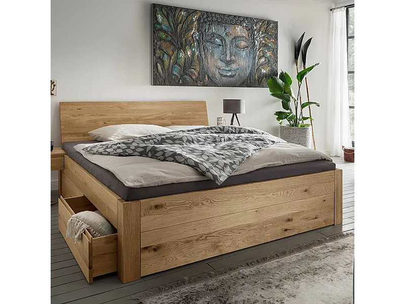 Massivholzbett Doppelbett in modernem Design - Wildeichefarben