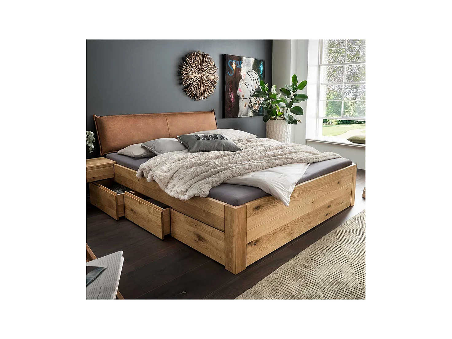 Doppelbett Kastenbett aus Wildeiche Massivholz geölt