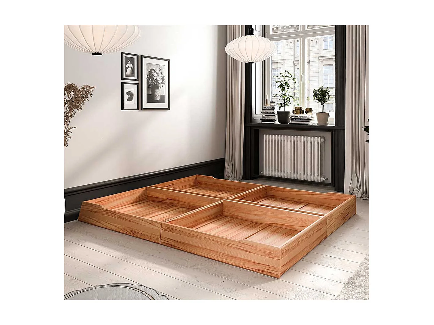 Doppelbettgestell aus Kernbuche Massivholz modernem Design