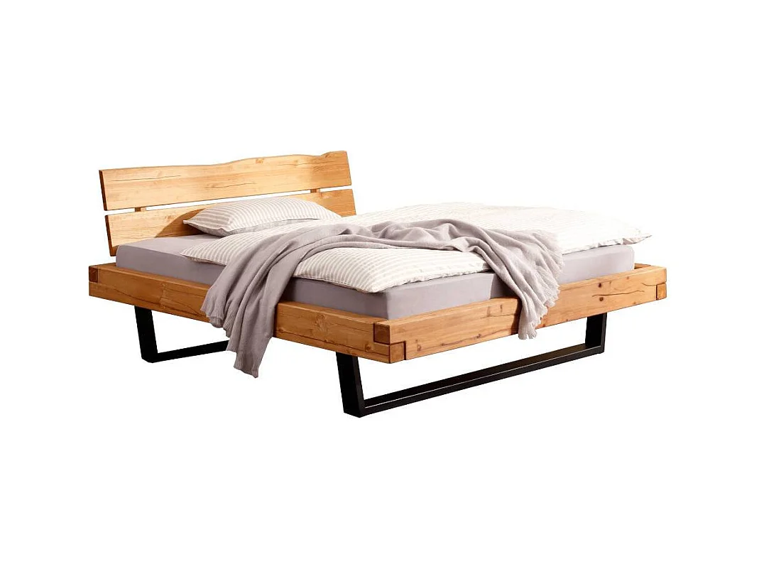 Holzbett Doppelbett auf Kufen mit Massivholz Oberfläche