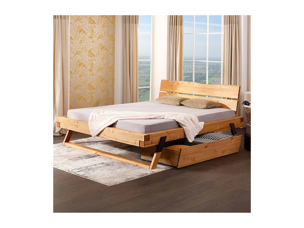 Holzbett Massivholzbett in Eichefarben auf Kufen