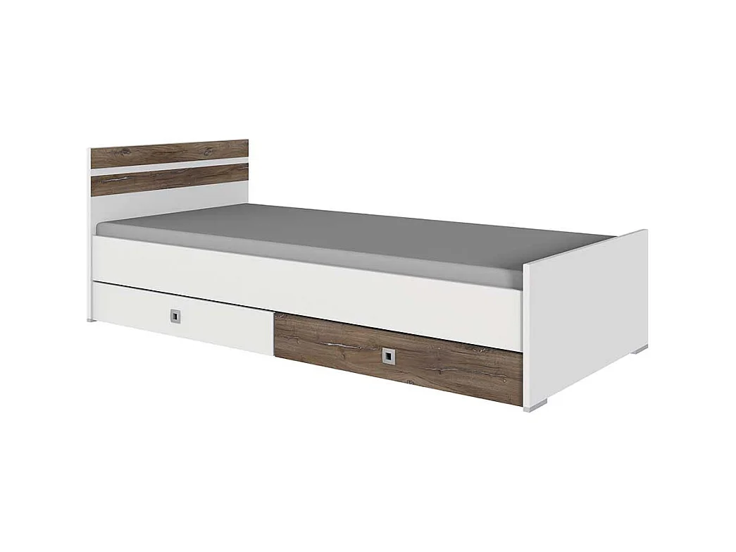 Jugendbettgestell in Holzoptik verwittert und Weiß modernem Design