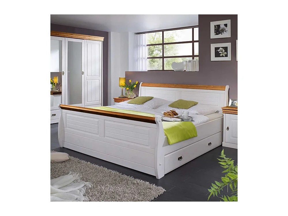 Ehebett in Weiß Honigfarben