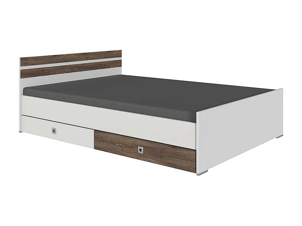 Jugendbettgestell in Holzoptik verwittert und Weiß modernem Design