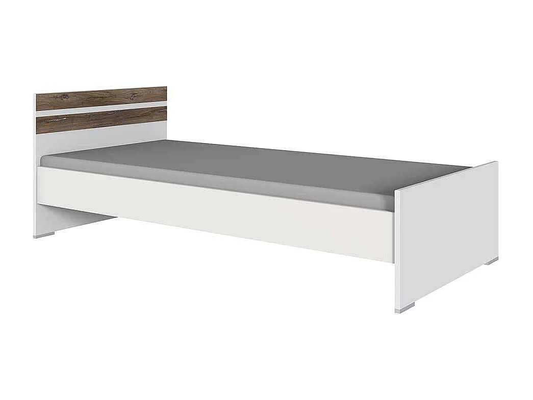 Jugendbettgestell in Holzoptik verwittert und Weiß modernem Design