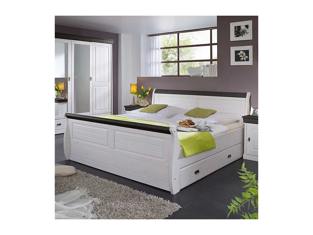 Landhausbett in Weiß Dunkelbraun