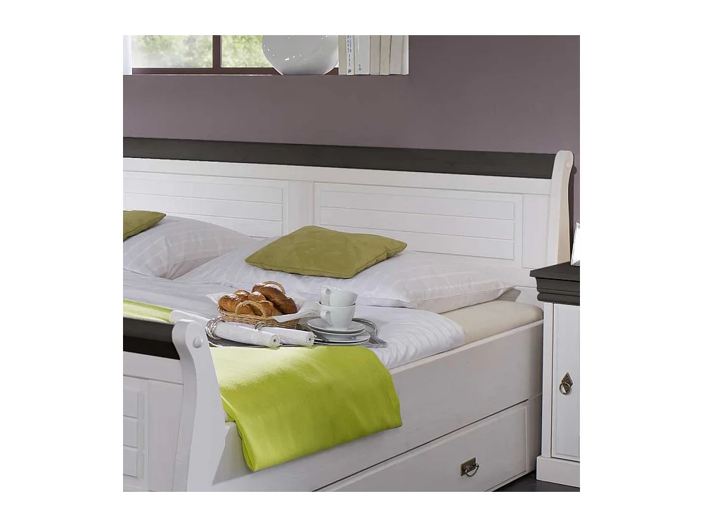 Landhausbett in Weiß Dunkelbraun