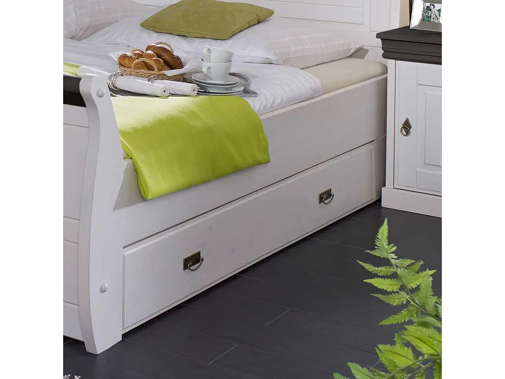 Landhausbett in Weiß Dunkelbraun