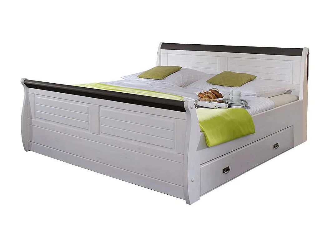 Landhausbett in Weiß Dunkelbraun