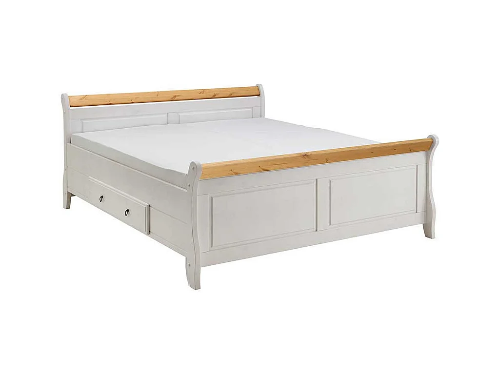 Komfortbett in Weiß Kiefer massiv Nachtkommoden (dreiteilig)