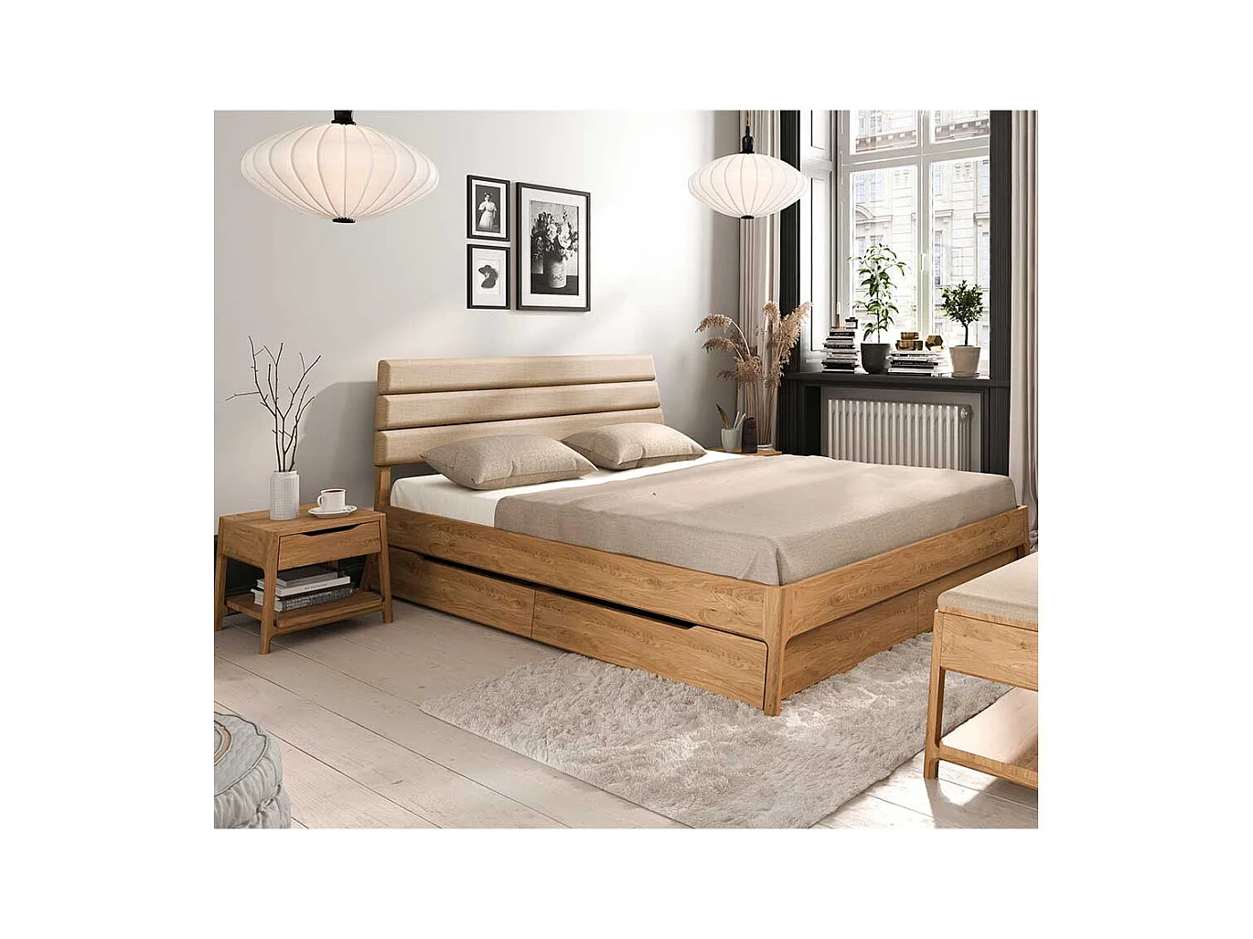 Französisches Bett in Wildeichefarben und Beige 214 cm tief