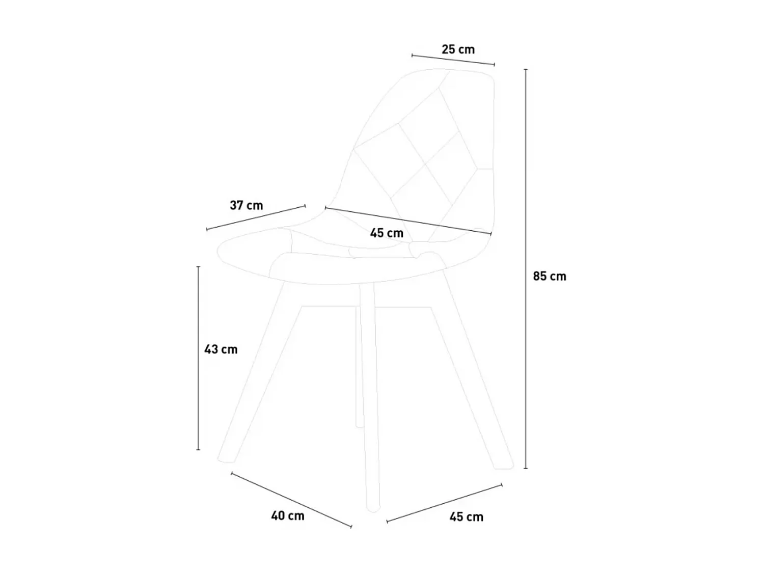 Chaise en tissu patchwork blanc, gris et pieds en bois naturel Vinto