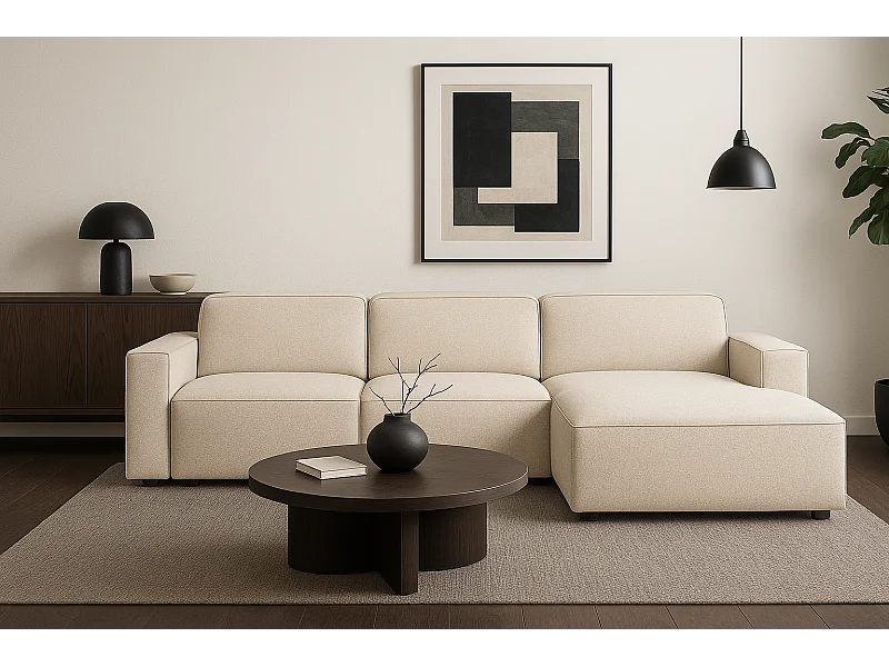 Modulaire hoekbank Cursal A rechts – 284 x 166 cm, créme Raven 24, modern design