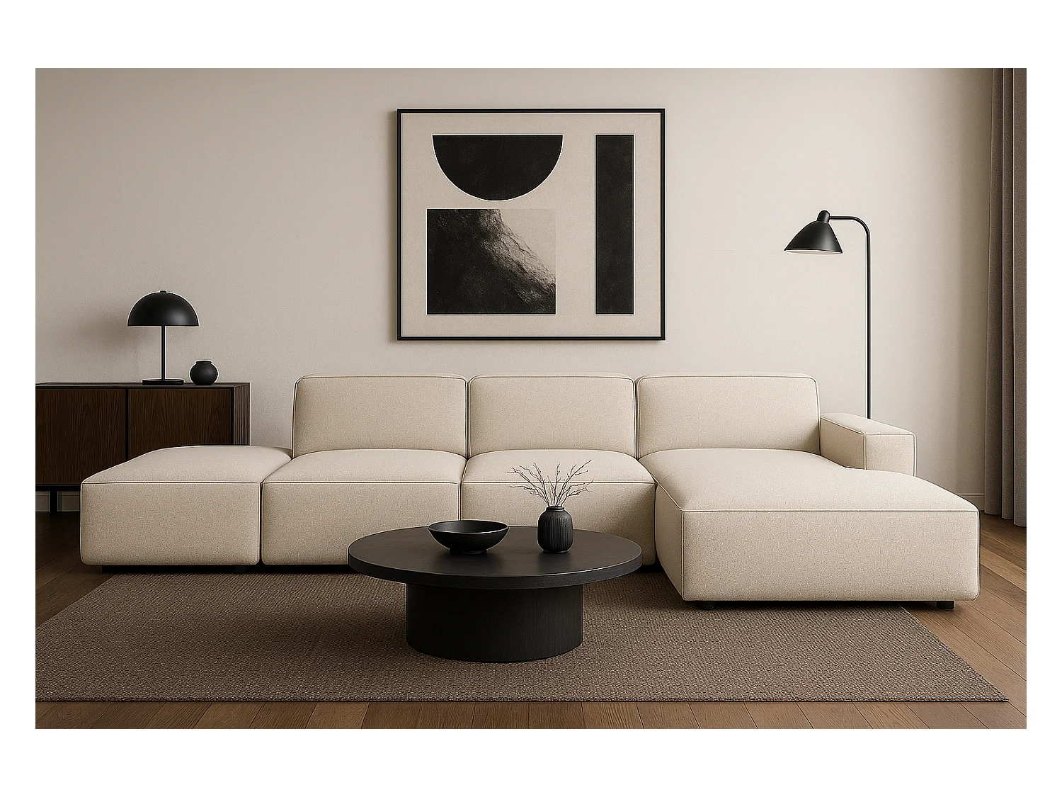 Canapé d’angle modulaire Cursal C droit – 341 x 166 x 70 cm,  créme Raven 24, design moderne