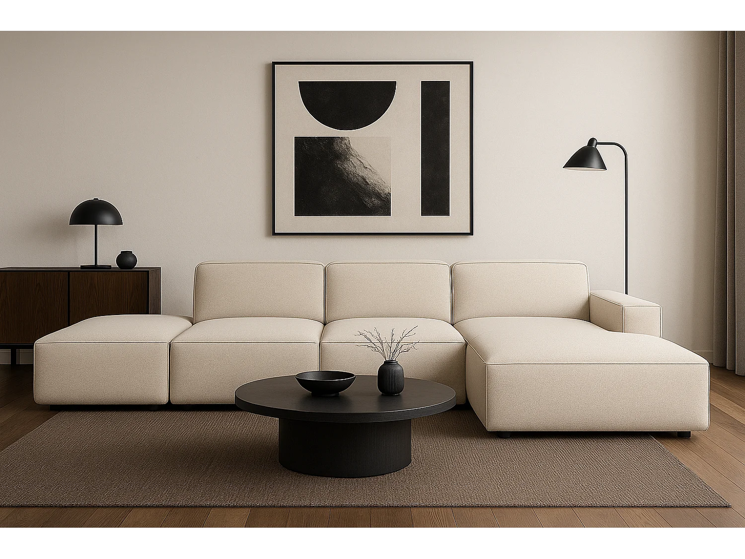 Canapé d’angle modulaire Cursal C droit – 341 x 166 x 70 cm,  créme Raven 24, design moderne