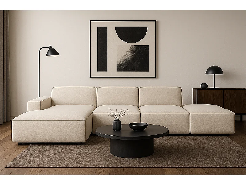 Canapé d’angle modulaire Cursal C gauche – 341 x 166 x 70 cm,  créme Raven 24, design moderne