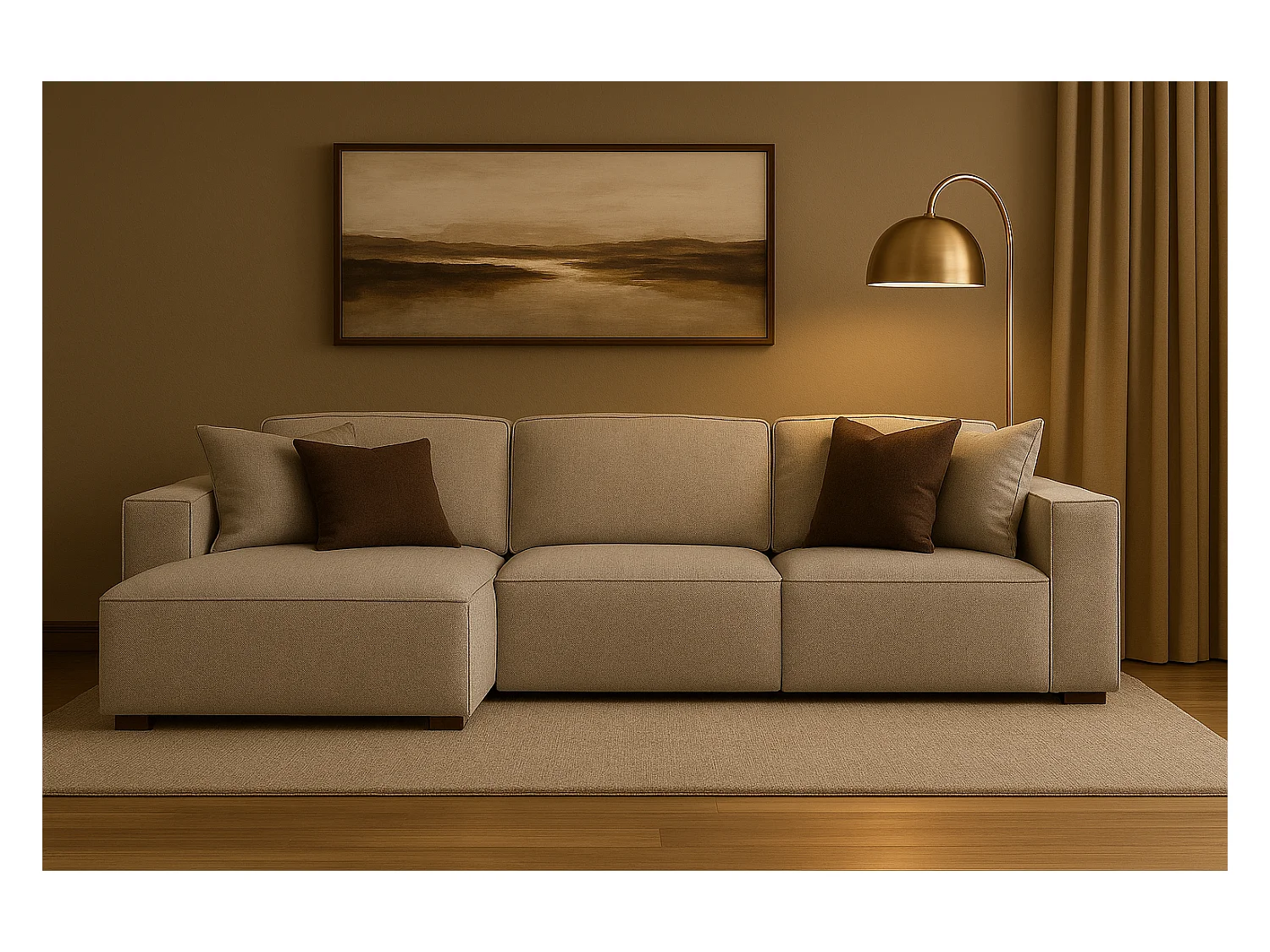 Canapé d’angle modulaire Cursal A gauche – 284 x 166 cm, beige Raven 30, design moderne