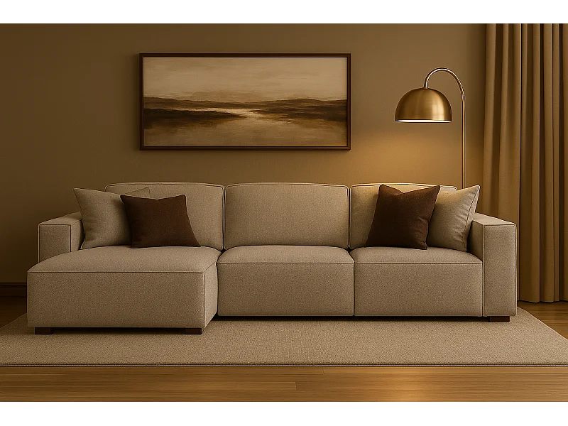 Canapé d’angle modulaire Cursal A gauche – 284 x 166 cm, beige Raven 30, design moderne