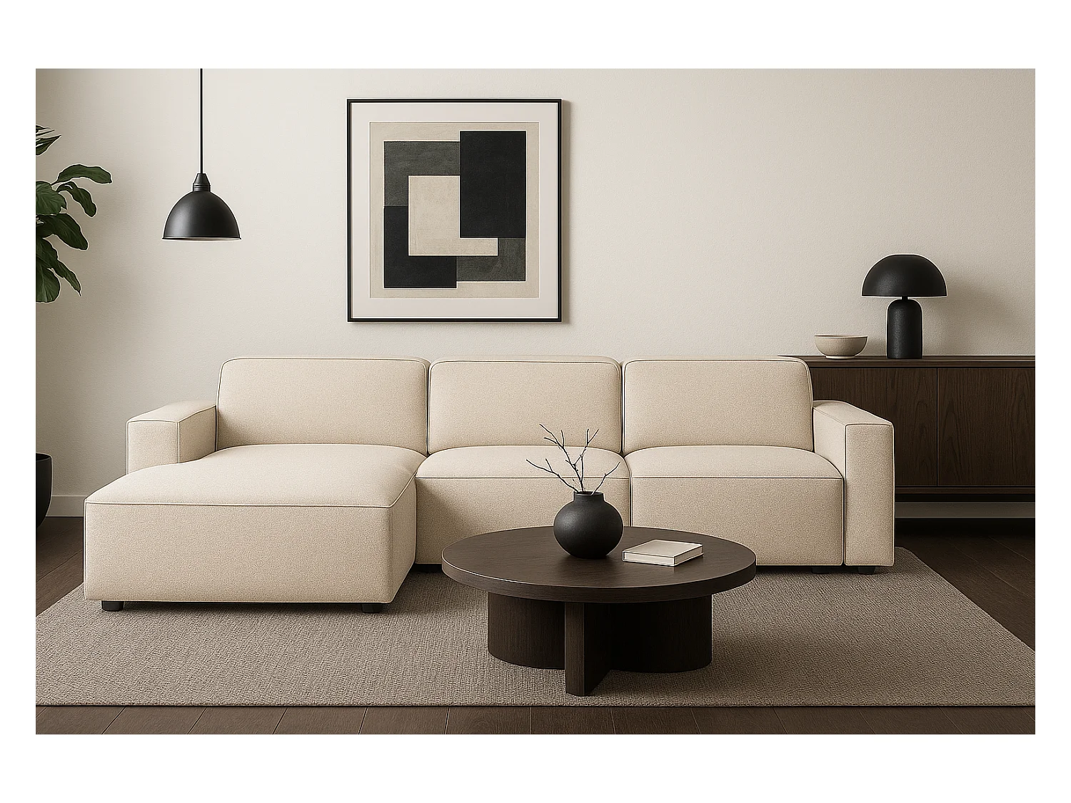 Canapé d’angle modulaire Cursal A gauche – 284 x 166 cm, créme Raven 24, design moderne