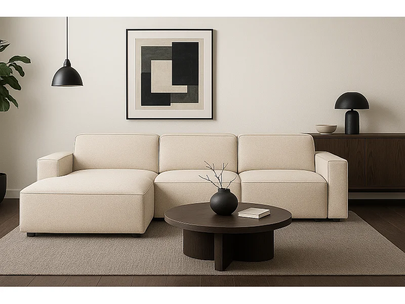 Modulares Ecksofa Cursal A links – 284 x 166 cm, creme Raven 24, modernes Design