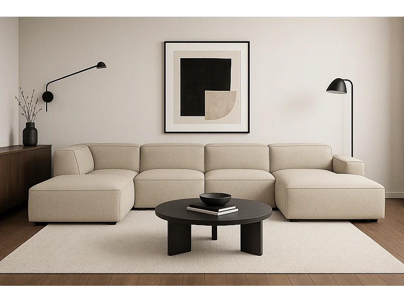 Modulaire hoekbank Cursal D rechts – 364 x 262 x 70 cm, créme  Raven 24, modern design