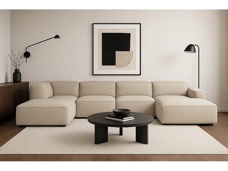 Modulaire hoekbank Cursal D rechts – 364 x 262 x 70 cm, créme  Raven 24, modern design