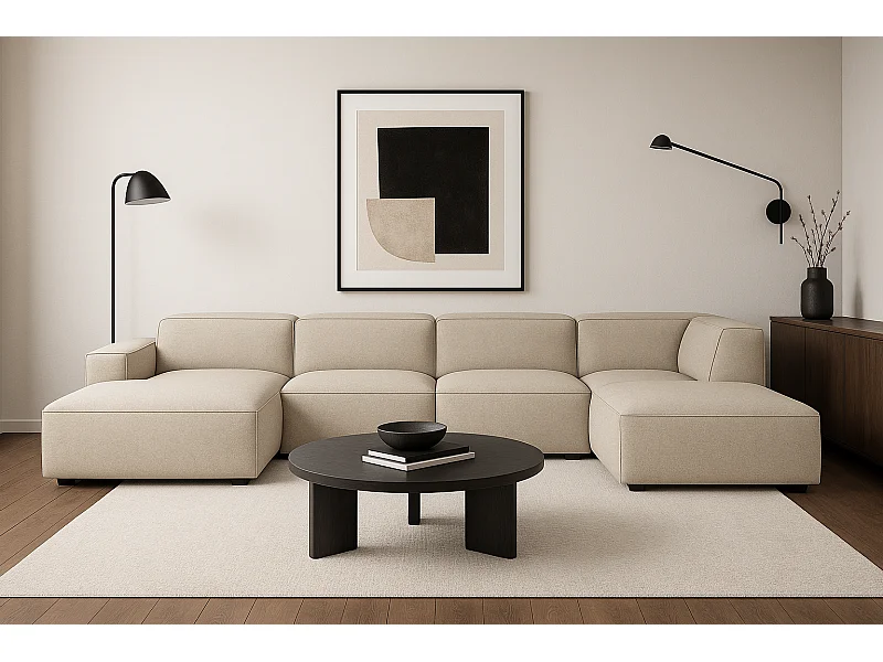 Modulaire hoekbank Cursal D links – 364 x 262 x 70 cm, créme  Raven 24, modern design