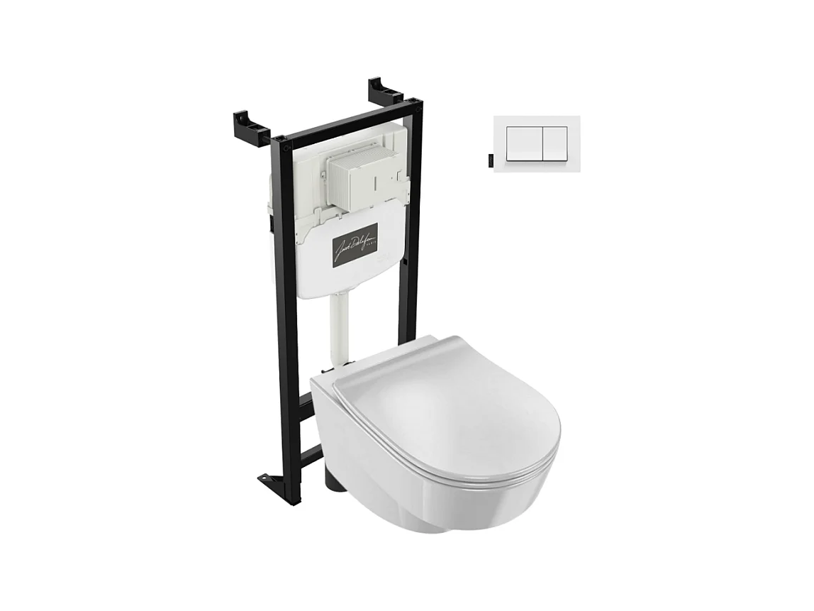 Pack WC suspendu sans bride JACOB DELAFON Odéon Rive Gauche + bâti support + plaque avec abattant extra plat