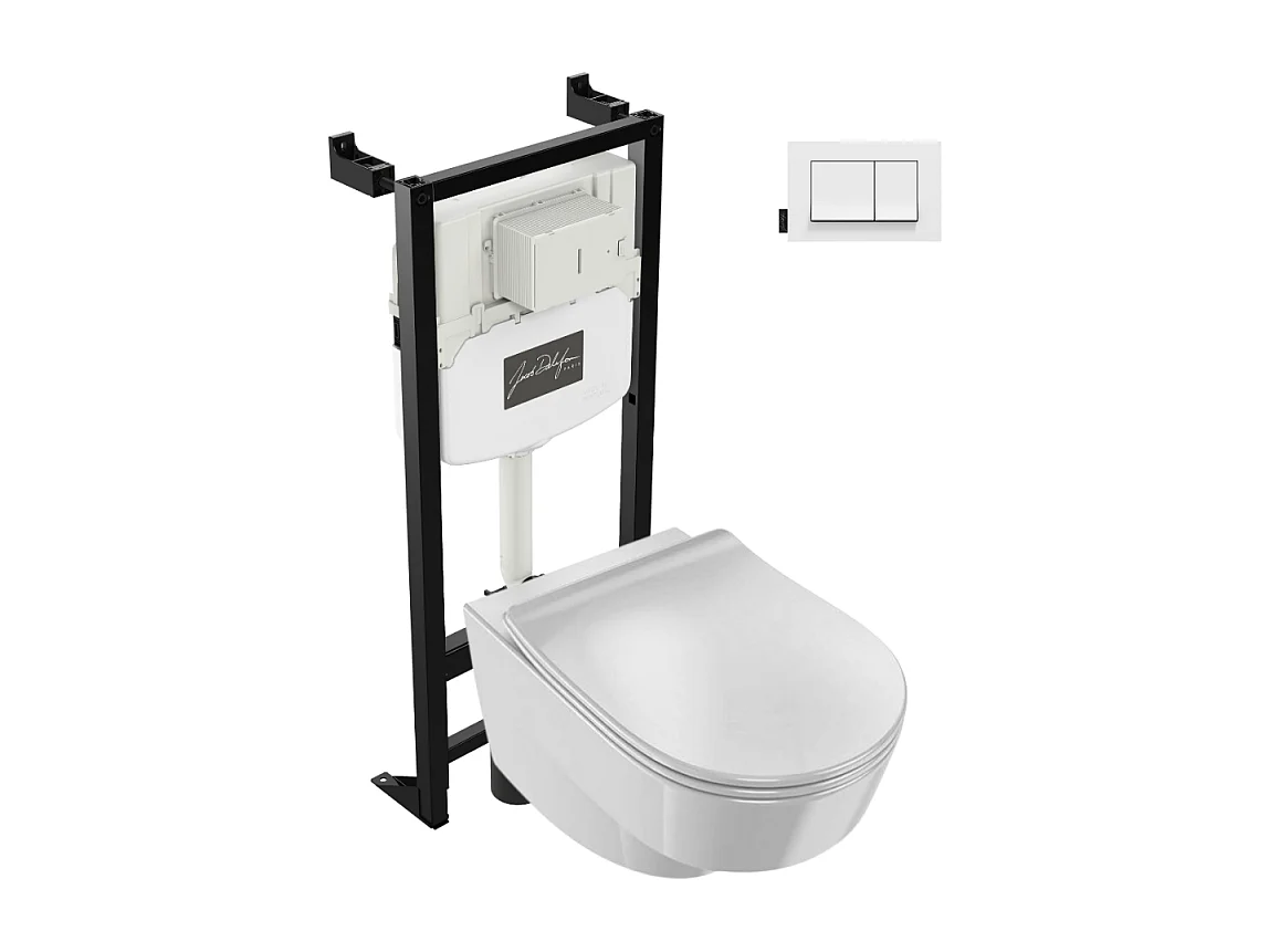 Pack WC suspendu sans bride JACOB DELAFON Odéon Rive Gauche + bâti support + plaque avec abattant extra plat
