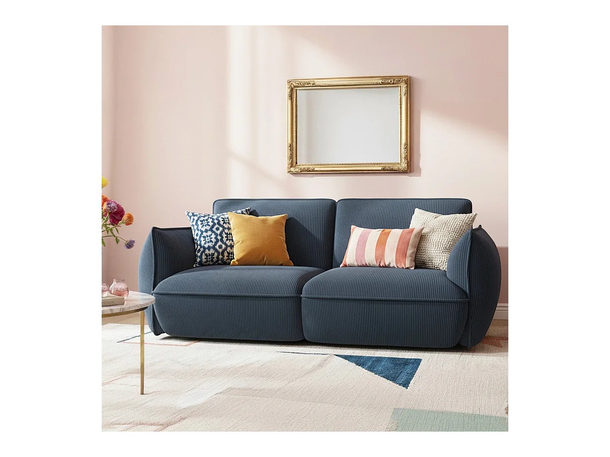 Canapé 3 places en velours côtelé bleu foncé - Lidia