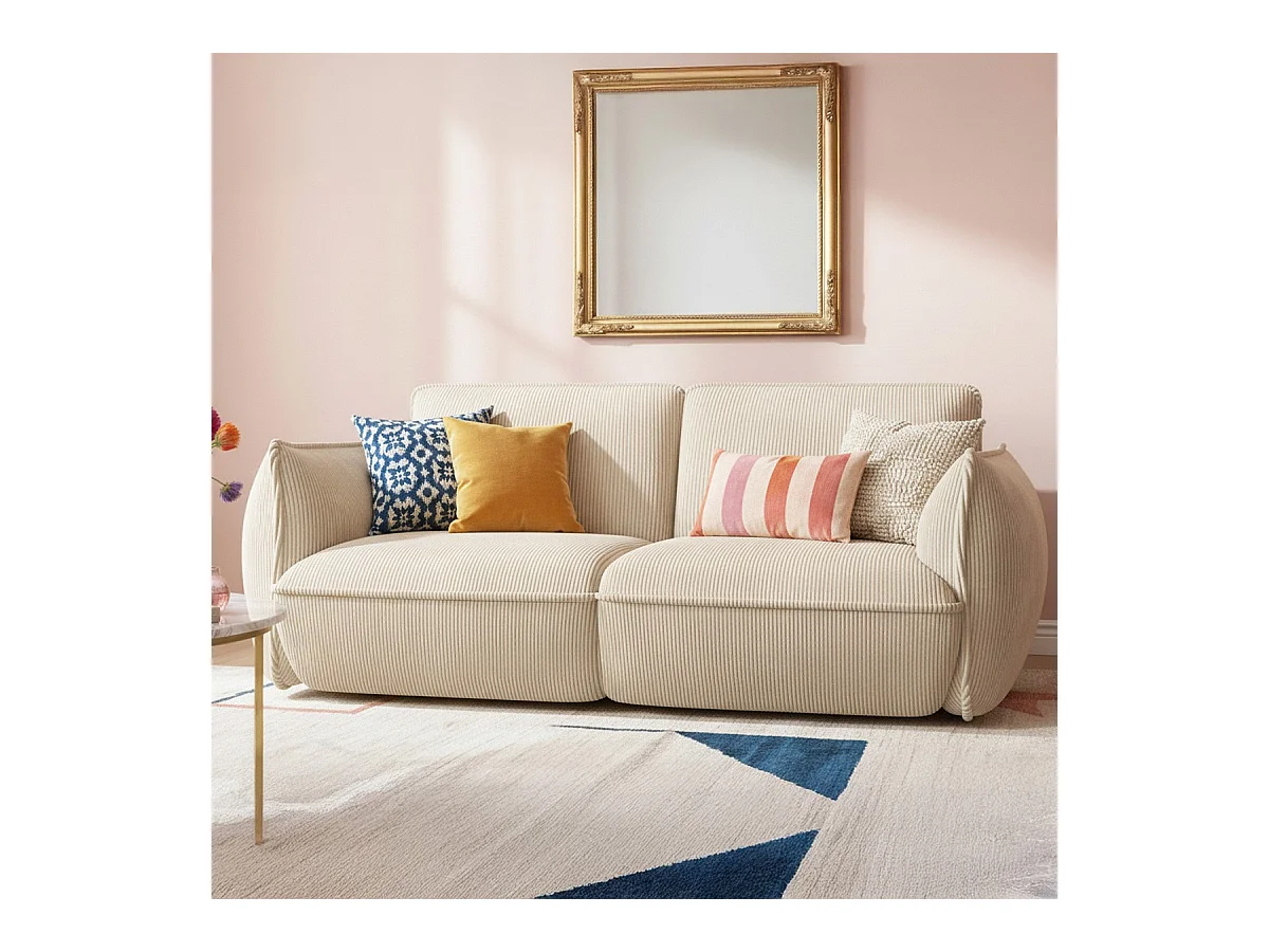 Canapé 3 places en velours côtelé beige - Lidia