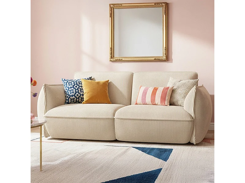 Canapé 3 places en velours côtelé beige - Lidia