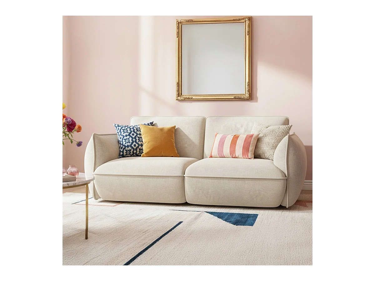 Canapé 3 places en tissu chenille beige - Lidia