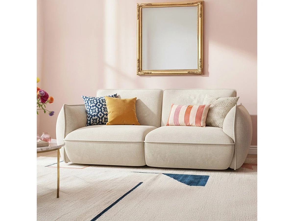 Canapé 3 places en tissu chenille beige - Lidia