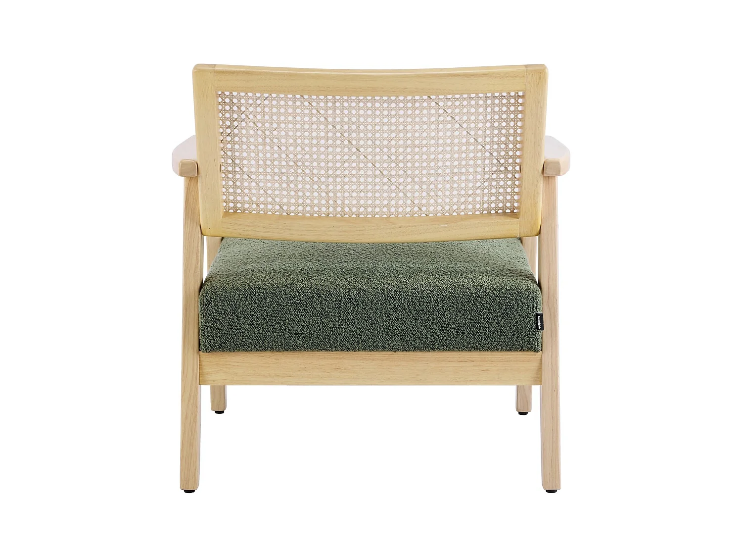 Fauteuil en tissu bouclé vert et cannage naturel - Tim
